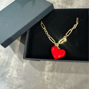 Argento Vivo Gold Necklace with puffy Red Heart Pendant❤️get in on the trend❤️
